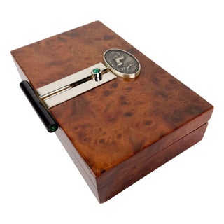 Italian Mid-Century Elm Burl Decorative Box with Mythological Bas-Relief, 70s, 1970s For Sale