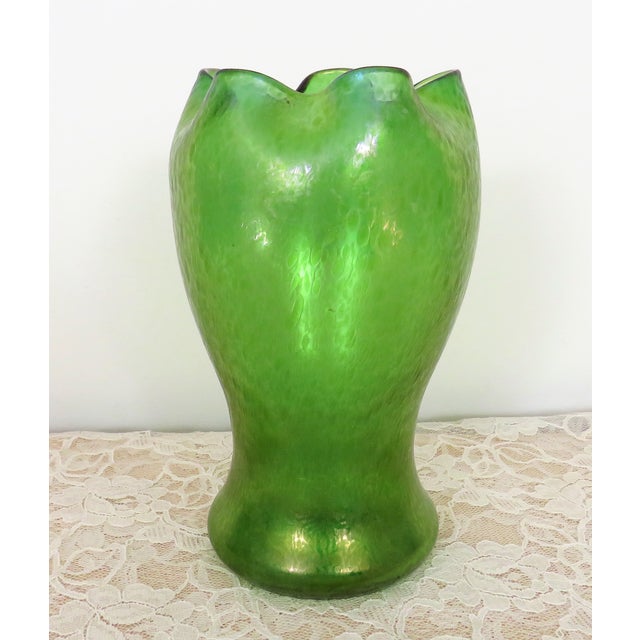 Art Deco Green Iridescent HandBlown Glass Vase Chairish