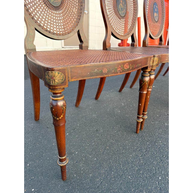 Set of 4 Late 1800s English Adams Hand-Painted Cane-Back Dining Chairs For Sale - Image 10 of 13
