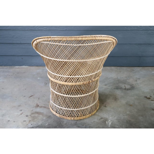 Boho Chic Vintage Wicker Rattan Peacock Style Chair Hoop Barrel Woven Cane Retro Boho Chic Bohemian For Sale - Image 3 of 9