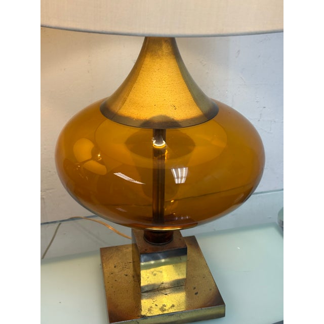 Italian Murano Inspired Amber Glass Table Lamps, Pair For Sale - Image 4 of 12