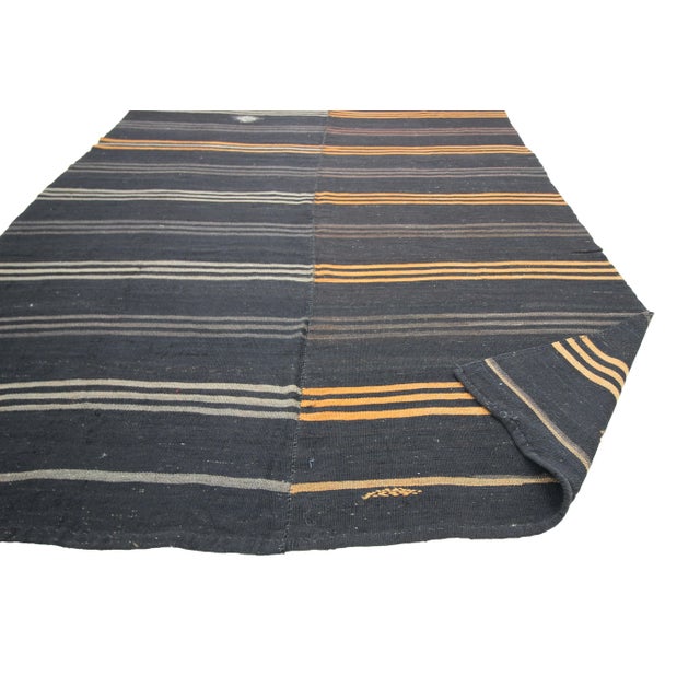 Mid 20th Century 1960s Vintage Striped Goat Hair Kilim Rug- 7′10″ × 13′1″ For Sale - Image 5 of 7
