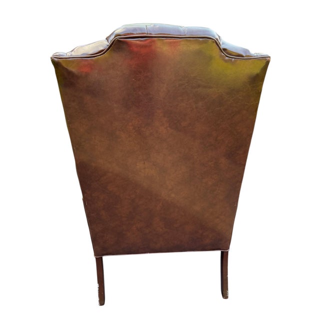 Mid 20th Century Mid 20th Century Queen Anne Style Tufted Leather Look Wingback Chair For Sale - Image 5 of 9