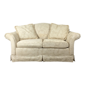 Vintage White Floral Loveseat With Throw Pillows