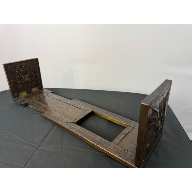 Wood Antique Edwardian Brass & Wood Expandable Imperial Eagle Bookends Book Rack, Circa 1900 For Sale - Image 7 of 12
