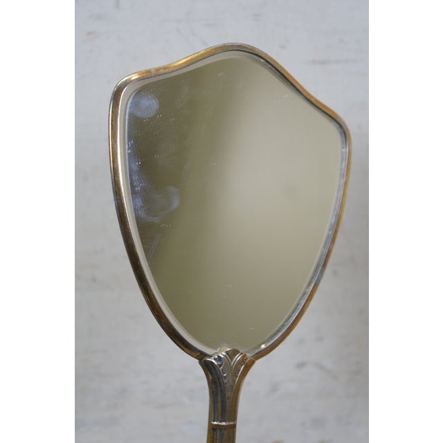 Silver Antique Art Deco Etched Silverplate Floral Heart Hand Vanity Mirror 14" For Sale - Image 8 of 14