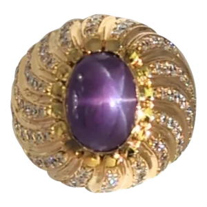 Purple Star Sapphire Oval Cabochon and Diamond Ring in 18k Rose Gold, size 7.25