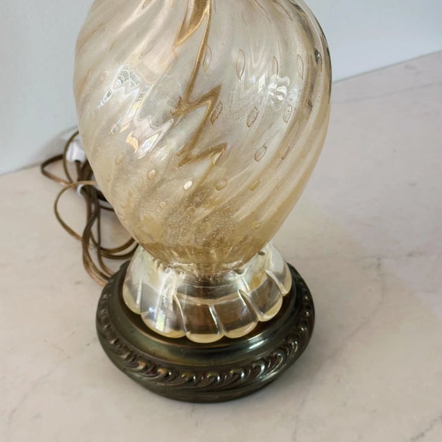 Metal Mid-Century Italian Murano Glass Lamp in Gold Swirl For Sale - Image 7 of 9