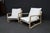 Pair of Washed Oak Sling Lounge Chairs With White Linen Cushions For Sale In Philadelphia - Image 6 of 10