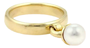 Tiffany & Co. Fascination Pearl 18k Yellow Gold Drop Charm Band Ring, Size 6