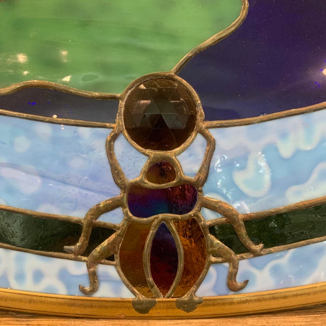 Large Vintage Stained Glass Art, Crane and Lotus For Sale - Image 9 of 12