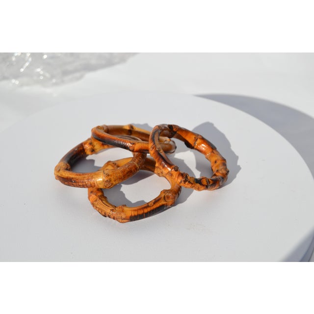 Burnt Bamboo Napkin Rings- Set of 4 For Sale - Image 4 of 8