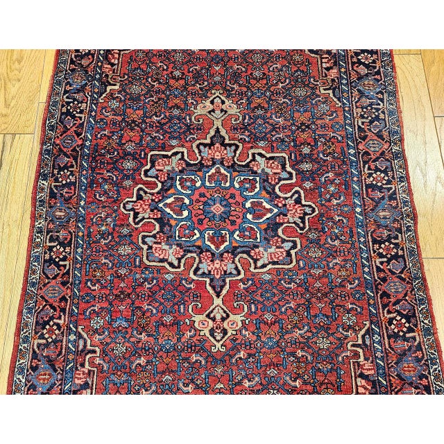 Vintage Persian Bidjar Rug, Hand-Knotted Wool, Geometric Pattern, Red & Blue, 5x8 For Sale - Image 16 of 18