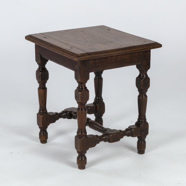 English Oak Square Stool With Turned Legs and H-Stretcher, Circa 1890 For Sale In San Francisco - Image 6 of 11