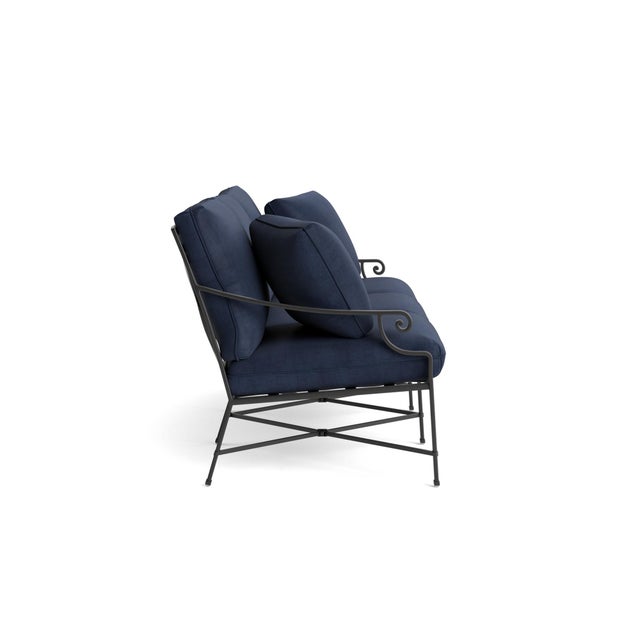 Contemporary Brown Jordan Venetian Sofa, Textured Pewter frame with Fusion Neptune fabric For Sale - Image 3 of 11