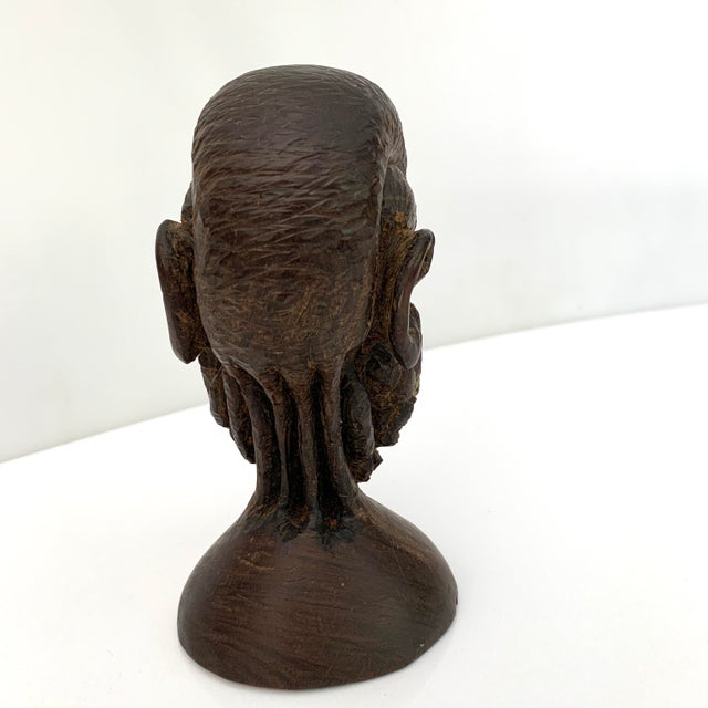 1970s Mid-Century Modern Brutalist Style Wooden Head Sculpture For Sale - Image 4 of 11