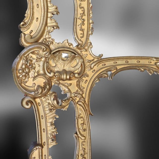 French Monumental French Louis XIV Giltwood Scroll & Foliate Form Mantle Mirror C1890 For Sale - Image 3 of 10