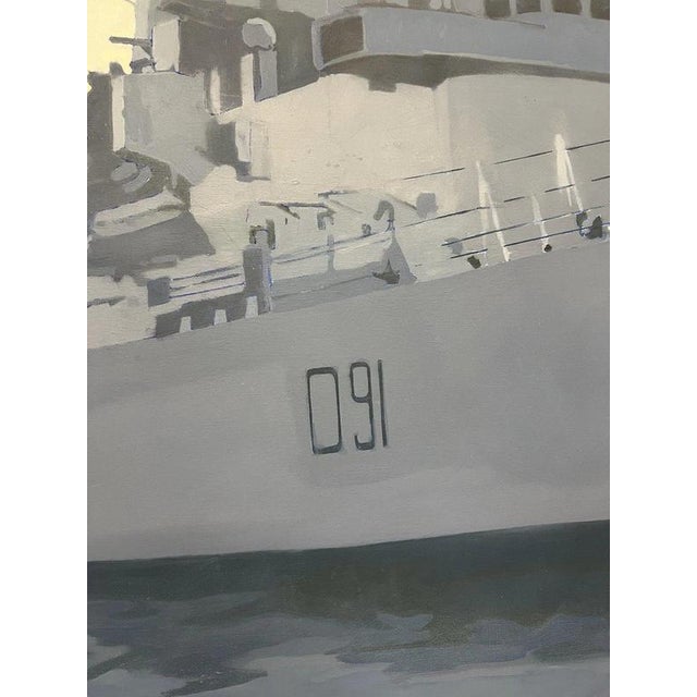 Piers Ottey, Calm D91 H.M.S. Nottingham Naval Maritime, 1982, Oil on Canvas For Sale - Image 3 of 5