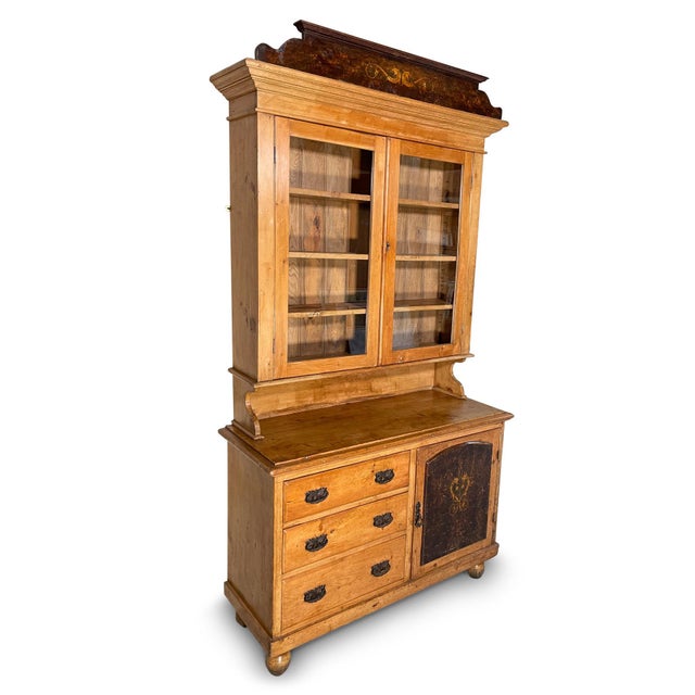 19th Century Swedish Stepback Cupboard With Original Hardware and Paint Decoration For Sale - Image 4 of 6