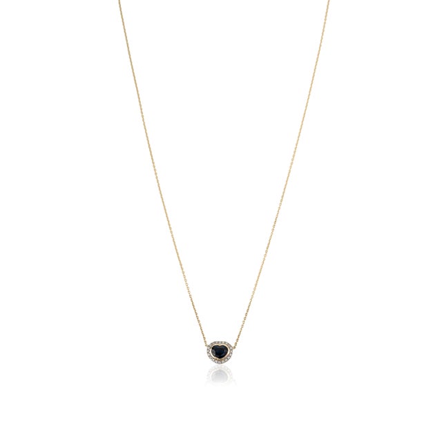 Metal Mid 20th Century Inspired Sapphire Diamond Heart Necklace in 14k Gold For Sale - Image 7 of 14