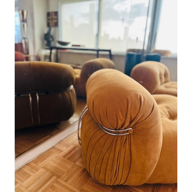 Camel Original Soriana Lounge Chairs and Ottoman Design Tobia Scarpa for Cassina 1970s For Sale - Image 8 of 12