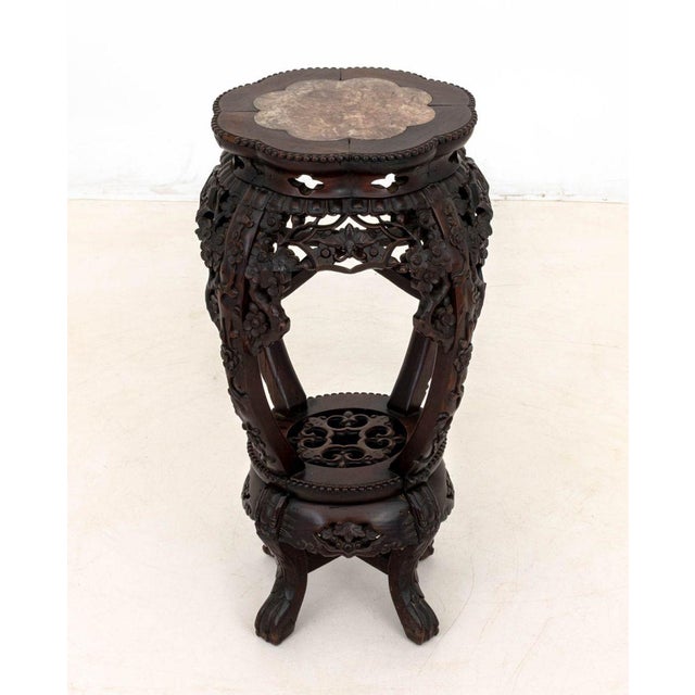 Chinese Chinese Hardwood and Marble Pedestal Table For Sale - Image 3 of 8