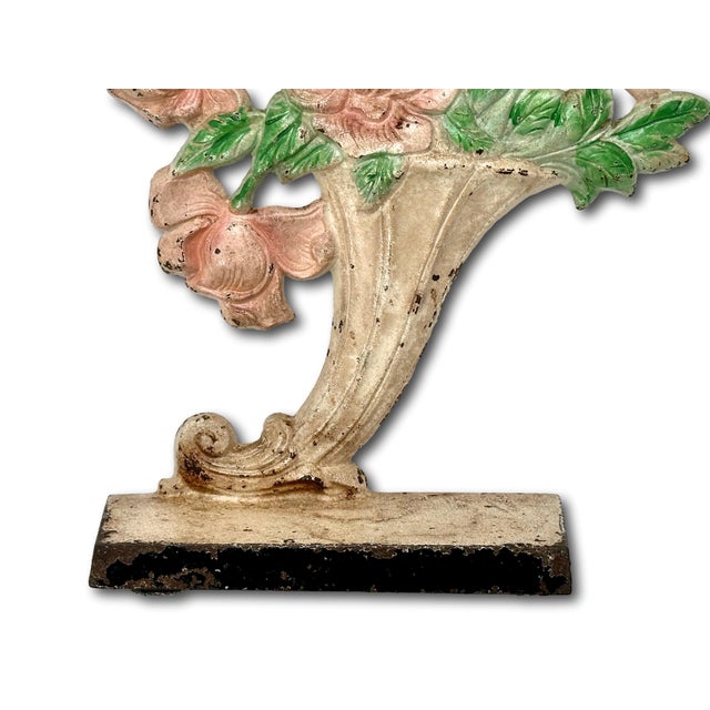 Hard 2 Find Vintage 1930s Hubley Manufacturing Co. #441 Pink Roses in Slanted Vase Cast Iron Flower Doorstop For Sale In Boston - Image 6 of 12