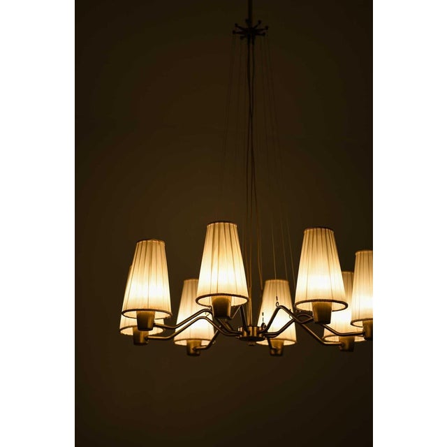 Cream Brass and Fabric Chandelier by Hans Bergström for Asea, 1950s For Sale - Image 8 of 14