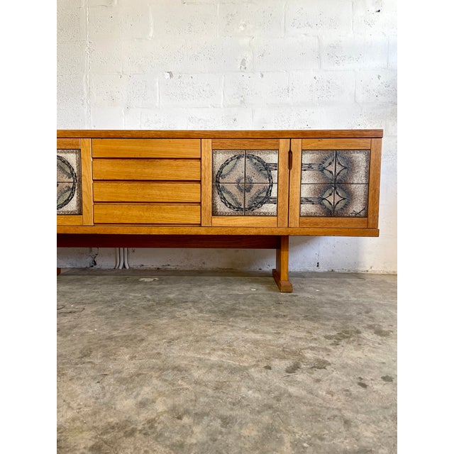 Rare Poul H. Poulsen for Gangsø Møbler oak sideboard credenza circa 1970s, with large ceramic tile fronted doors. 84.5w...