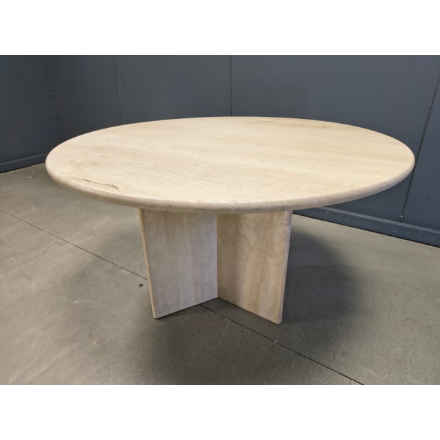 Mid-Century Modern Round Italian Travertine Dining Table 1970s For Sale - Image 3 of 13