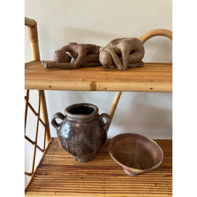 Vintage 1970’s Signed Brown Terracotta Bowl in Bronze & Pale Green Shades For Sale - Image 14 of 17