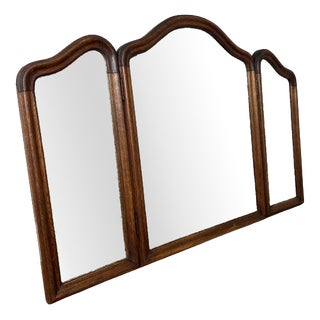 French Triple Folding Dressing Table Mirror in Oak For Sale