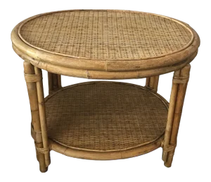 Mid 20th Century Mid-Century Rattan and Wicker Oval Side Table