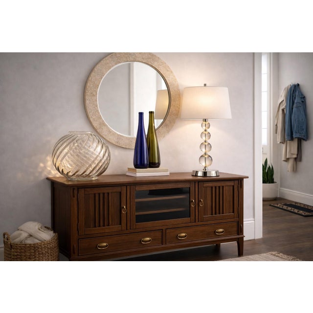 Glass Late 20th Century Modern Glam Stacked Crystal Orb Table Lamp With Polished Chrome Base – Hollywood Regency Transitional Style For Sale - Image 7 of 9