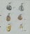 Original jewelry design sheet featuring six modernist earring concepts, including sculptural hoops and circular forms in...