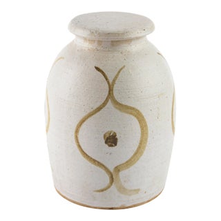 Signed Mid Century Stoneware Jar For Sale