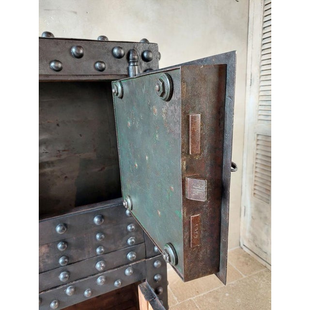 Antique French Wrought Iron Over Wood Hobnail Safe For Sale - Image 10 of 16