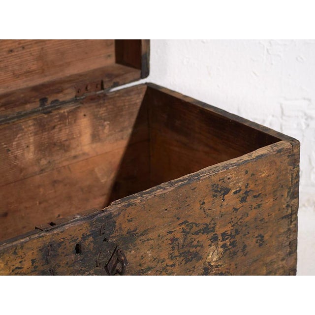 Wood Small Antique Metal Frame Chest, 1900 For Sale - Image 7 of 13