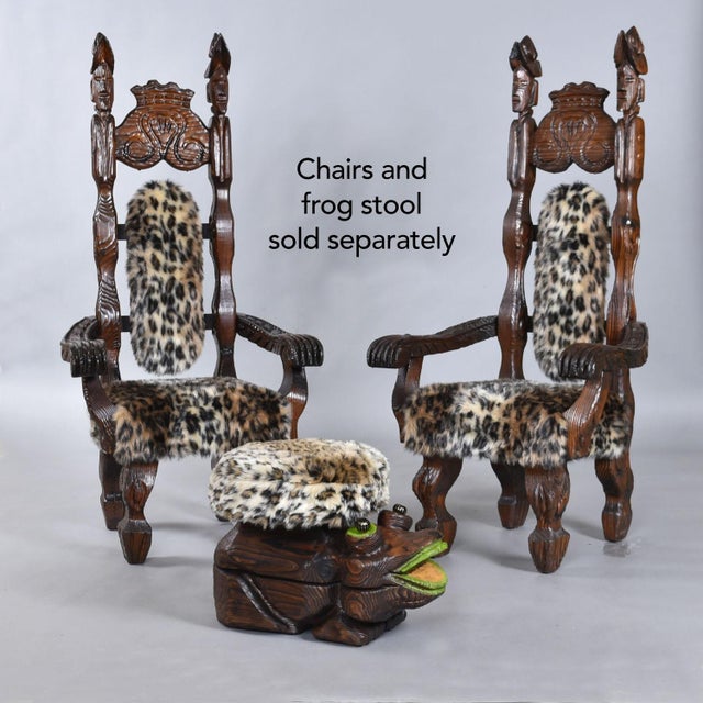 Pair of Restored Witco Conquistador Vintage Tiki Throne Chairs in New Faux Leopard Fur For Sale - Image 12 of 18