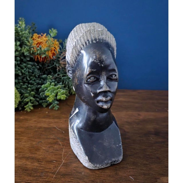 Vintage Hand Carved African Stone Bust Sculpture For Sale - Image 12 of 16