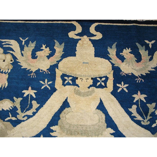 Chinese 1890s Blue Ivory Lion-Dogs Antique Chinese Peking Rug 2'4" X 5'2" Handknotted Wool Carpet For Sale - Image 3 of 5