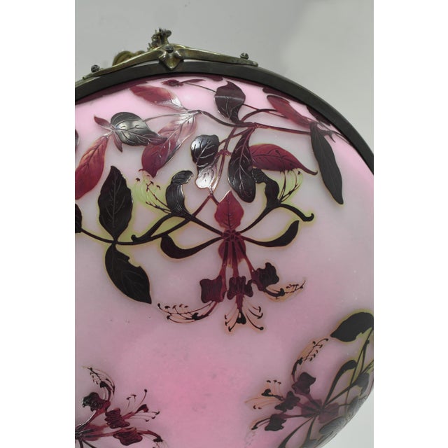 Burgundy French Art Deco Pendant Light by Galle - 1925 Cameo Gallé Chandelier France For Sale - Image 8 of 17