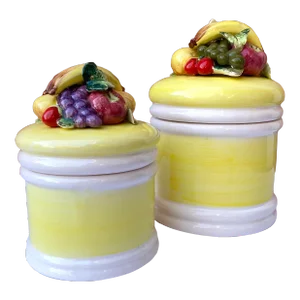 Vintage Italian Capodimonte Style Canisters With Fruit - Set of 2