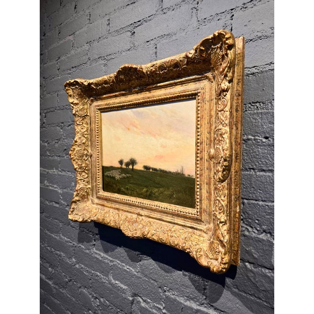 Charles Harold Davis-Dusk Pastoral Meadow W/Grazing Sheep-American Tonalist Oil Painting For Sale - Image 10 of 12