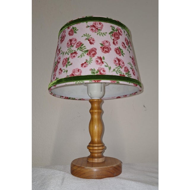 Vintage Table Lamp with Turned Spruce Wood Base and Fabric Shade, 1970s For Sale - Image 6 of 7