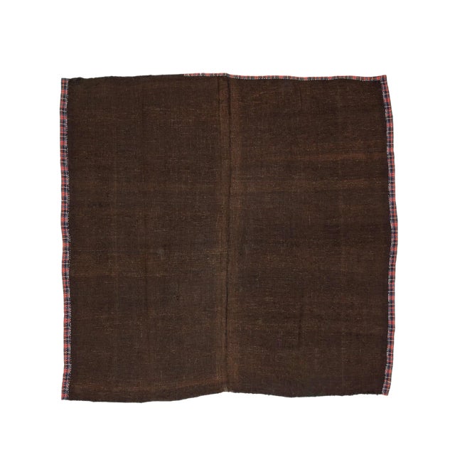 1960s Vintage Square Brown Kilim Rug- 9′6″ × 10′2″ For Sale