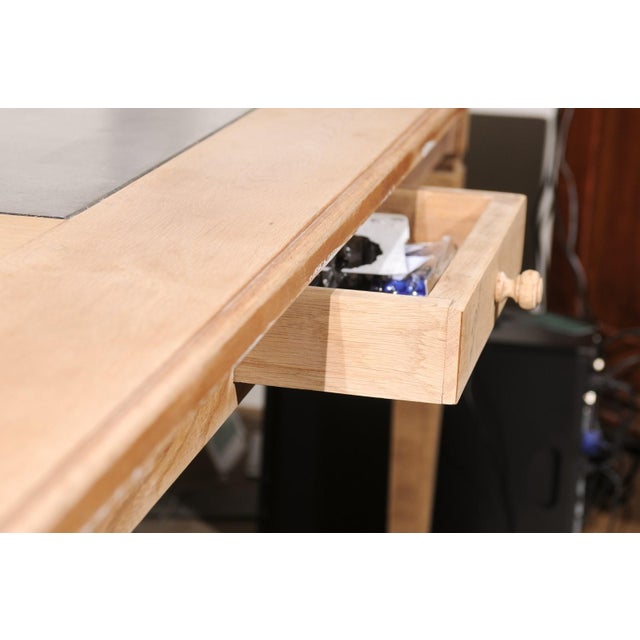 Tan Mid 20th Century Southern French Mid Century Natural Oak Dining Table with Fossil Black Marble Top For Sale - Image 8 of 12