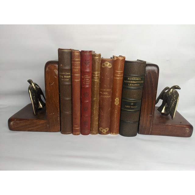 Antique Scandinavian Library Set of 7 – Brown, Burgundy & Cognac Leather Books For Sale - Image 13 of 16