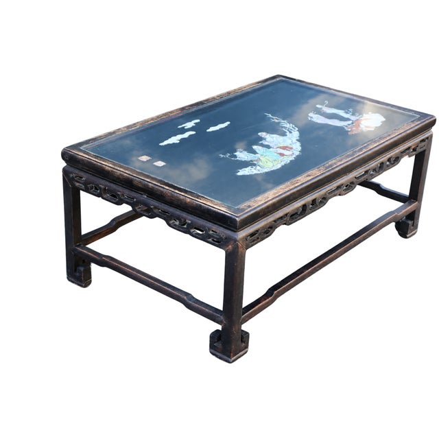 Mid-Century Chinese Black Lacquer Coffee Table With Hand-Painted Kutani Porcelain Immortals Relief For Sale In Washington DC - Image 6 of 18