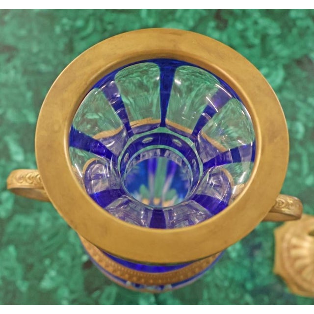 Pair of Late 19th Century Neoclassical Russian Bronze & Cut Cobalt Glass Vases For Sale - Image 16 of 17